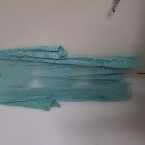 Sheer Lace Kimono in Light Blue Teal Color.